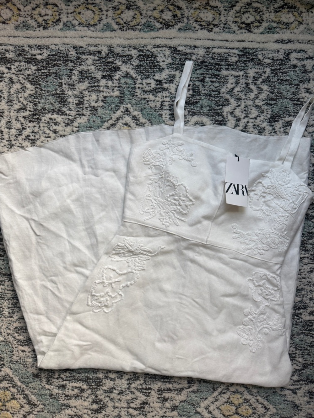 Zara Linen Blend Embroidered Midi Dress - Picture 9 of 11
